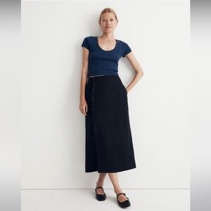 NWOT Madewell Linen-Cotton Blend Wrap Midi Skirt - Size 0 - Black